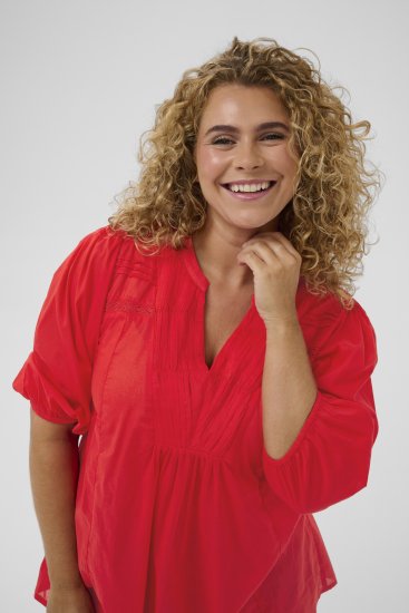 Kaffe Curve Karlia 3/4 Sleeve Blouse Red - Blusar - 