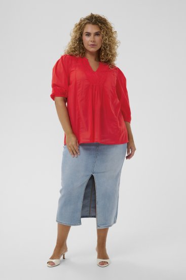 Kaffe Curve Karlia 3/4 Sleeve Blouse Red - Blusar - 