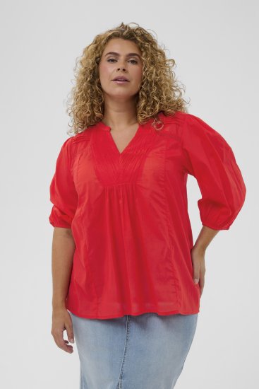 Kaffe Curve Karlia 3/4 Sleeve Blouse Red - Blusar - 