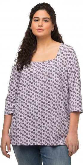 Ulla Popken Polka Dot 3/4 Sleeve Square Neck A-Line Tee Light Blue-Grey - Tryckta T-shirts för dam i stora storlekar - 