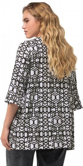 Ulla Popken Geometric Print Trumpet Sleeve Tee Black - Tryckta T-shirts för dam i stora storlekar - 