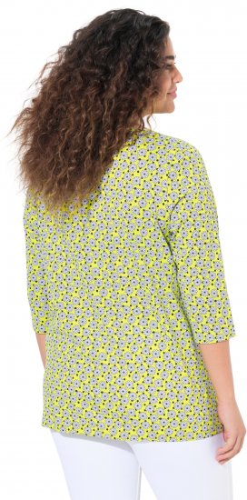 Ulla Popken Flower Print 3/4 Sleeve A-Line Tee Lime - Tryckta T-shirts för dam i stora storlekar - 