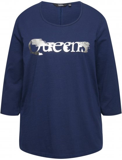 Ulla Popken Queens 3/4 Sleeve Graphic Tee Ink Blue - Tryckta T-shirts för dam i stora storlekar - 