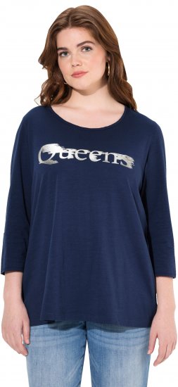 Ulla Popken Queens 3/4 Sleeve Graphic Tee Ink Blue - Tryckta T-shirts för dam i stora storlekar - 