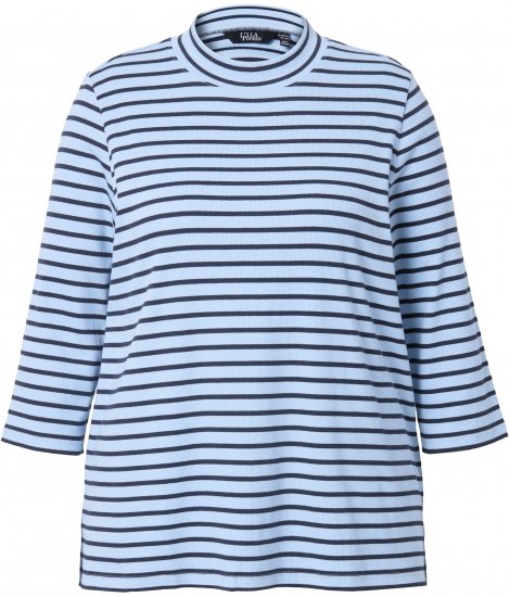 Ulla Popken Striped 3/4 Sleeve Turtleneck Tee Light Blue - Tryckta T-shirts för dam i stora storlekar - 