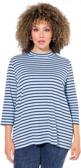 Ulla Popken Striped 3/4 Sleeve Turtleneck Tee Light Blue - Tryckta T-shirts för dam i stora storlekar - 