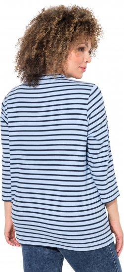 Ulla Popken Striped 3/4 Sleeve Turtleneck Tee Light Blue - Tryckta T-shirts för dam i stora storlekar - 