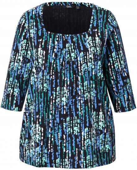 Ulla Popken Graphic Print Square Neck Tee Black - Tryckta T-shirts för dam i stora storlekar - 