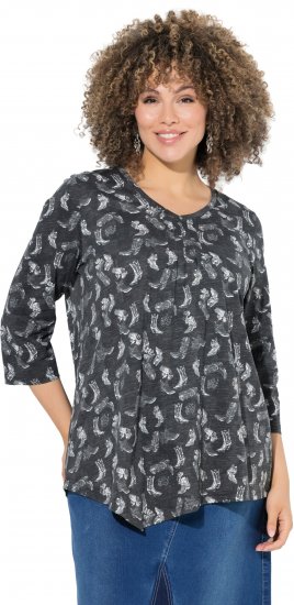 Ulla Popken Asymmetric Cowboy Boot Print Tee Black - Tryckta T-shirts för dam i stora storlekar - 