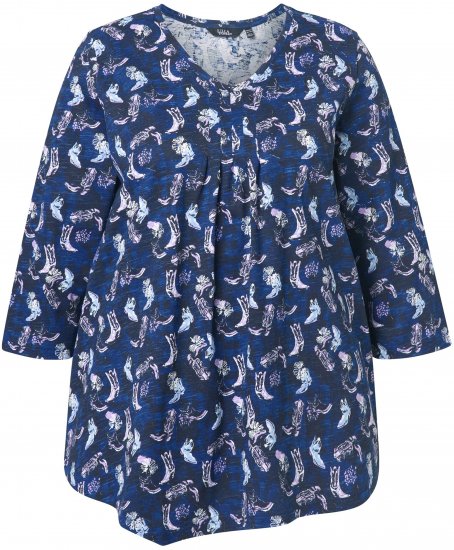 Ulla Popken Asymmetric Cowboy Boot Print Tee Dark Blue - Tryckta T-shirts för dam i stora storlekar - 