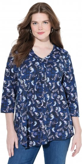 Ulla Popken Asymmetric Cowboy Boot Print Tee Dark Blue - Tryckta T-shirts för dam i stora storlekar - 