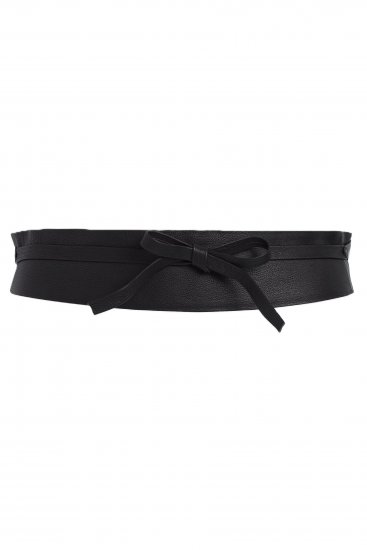 Ulla Popken Soft Leather Tie Belt Black - Plus size-bälten för dam - 