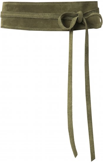 Ulla Popken Leather Tie Belt Olive Gray - Plus size-bälten för dam - 