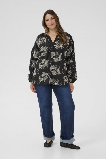 Kaffe Curve Kimmie Blouse Black Chalk Embroidery - Blusar - 