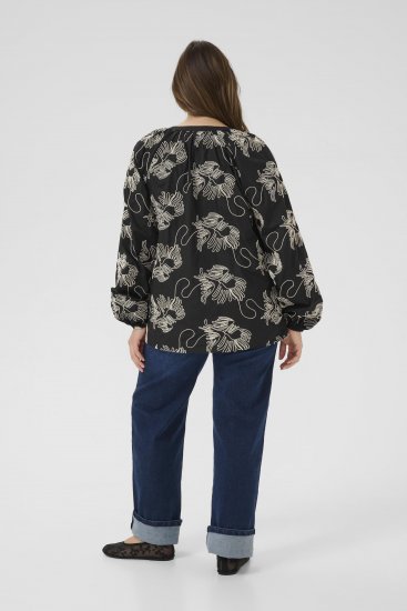 Kaffe Curve Kimmie Blouse Black Chalk Embroidery - Blusar - 
