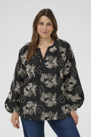 Kaffe Curve Kimmie Blouse Black Chalk Embroidery - Blusar - 
