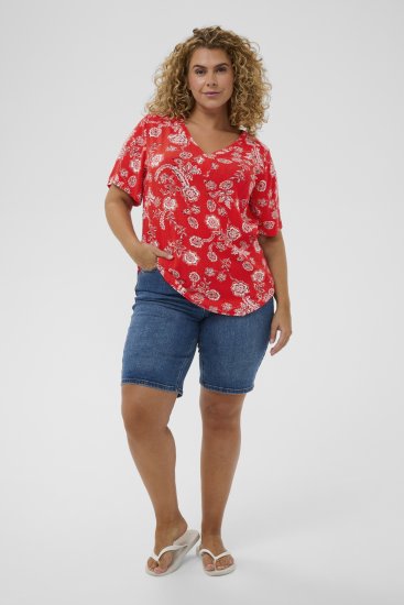 Kaffe Curve Ami Short Sleeve Blouse Printed Poppy Red - Blusar & tunikor - 
