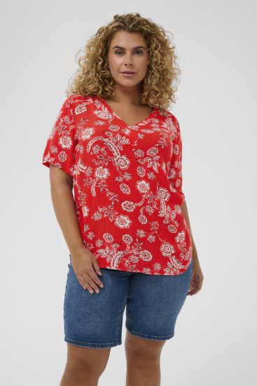 Kaffe Curve Ami Short Sleeve Blouse Printed Poppy Red - Blusar & tunikor - 
