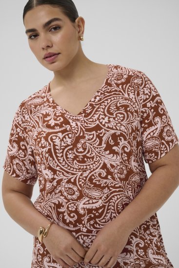 Kaffe Curve Ami Short Sleeve Blouse Printed Henna Brown - Blusar & tunikor - 