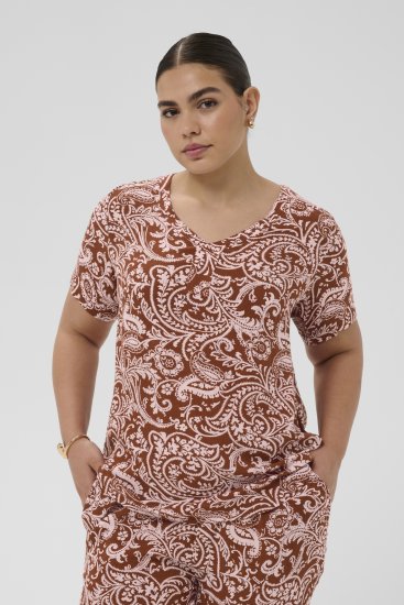 Kaffe Curve Ami Short Sleeve Blouse Printed Henna Brown - Blusar & tunikor - 
