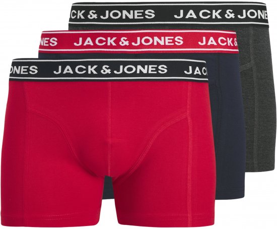 Jack & Jones Hector Solid Trunks 3-Pack Navy/Red/Grey - Boxershorts - Boxershorts för herrar i stora storlekar