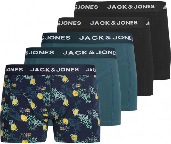 Jack & Jones Jake Lemon 5-Pack Trunks Black/Blue - Boxershorts - Boxershorts för herrar i stora storlekar