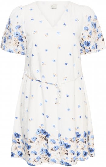 Kaffe Curve Rosa Mini Dress Blue Tones Border Flower - Sommarklänningar - 