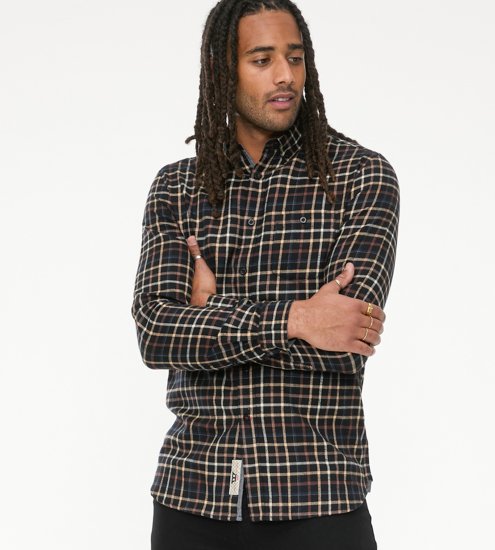 D555 Destin Checked Long Sleeve Shirt Black/Tan Check - Skjortor med lång ärm - 