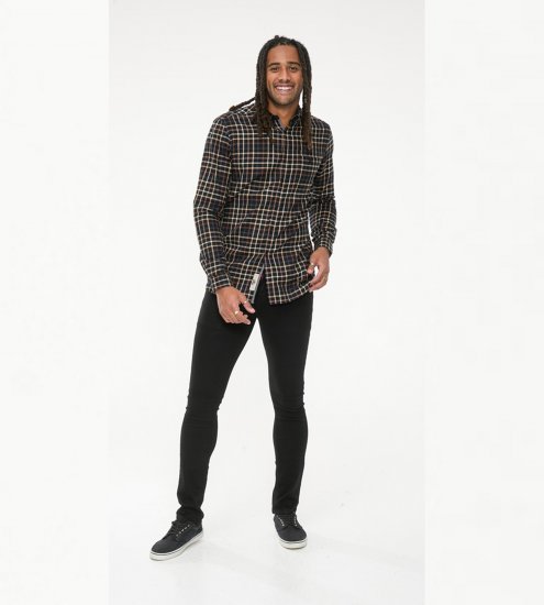 D555 Destin Checked Long Sleeve Shirt Black/Tan Check - Skjortor med lång ärm - 