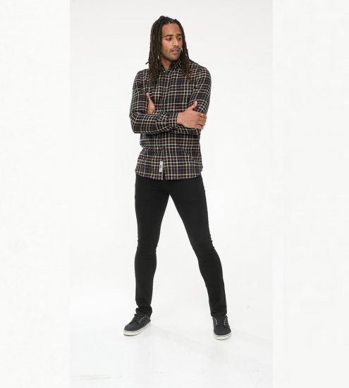 D555 Destin Checked Long Sleeve Shirt Black/Tan Check - Skjortor med lång ärm - 
