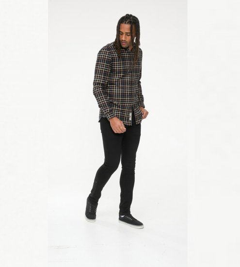 D555 Destin Checked Long Sleeve Shirt Black/Tan Check - Skjortor med lång ärm - 
