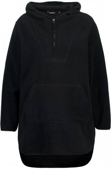 Ulla Popken Teddy Fleece Hooded Zip Neck Sweatshirt Black - Collegetröjor & hoodies - 