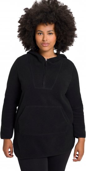 Ulla Popken Teddy Fleece Hooded Zip Neck Sweatshirt Black - Collegetröjor & hoodies - 