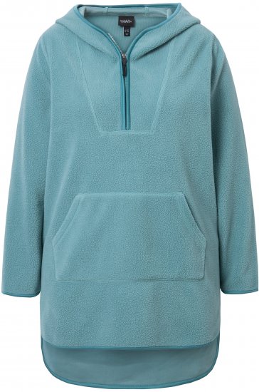 Ulla Popken Teddy Fleece Hooded Zip Neck Sweatshirt Ice Green - Collegetröjor & hoodies - 