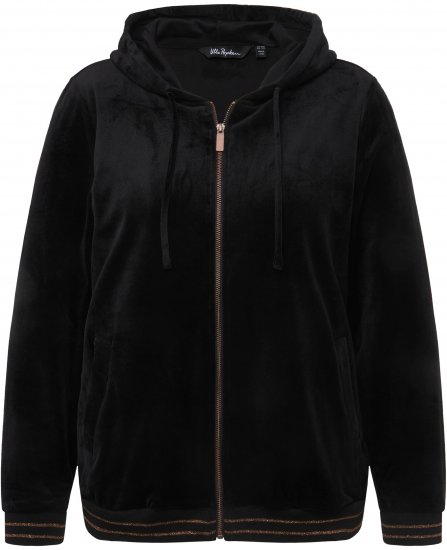 Ulla Popken Tulip Line Print Velour Zip Hoodie Black - Collegetröjor & hoodies - 