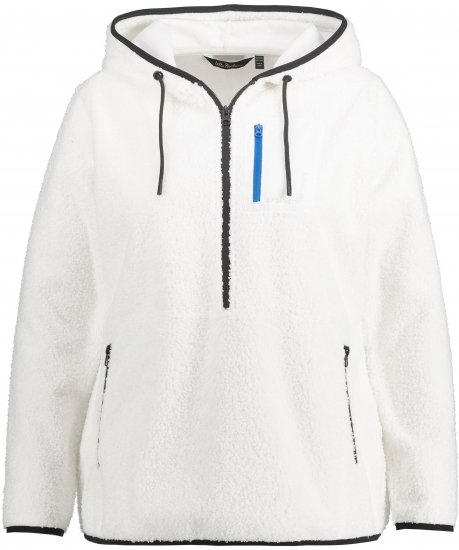 Ulla Popken Teddy Fleece Partial Zip Hoodie Snow White - Collegetröjor & hoodies - 