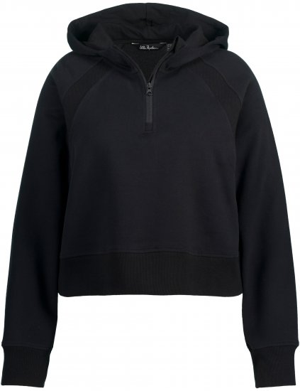 Ulla Popken Ribbed Inset Zip Collar Hoodie Black - Collegetröjor & hoodies - 