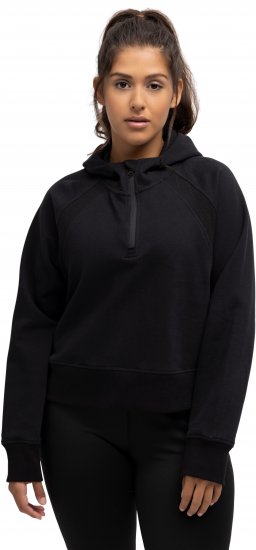 Ulla Popken Ribbed Inset Zip Collar Hoodie Black - Collegetröjor & hoodies - 