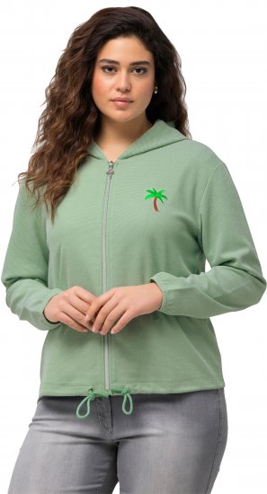 Ulla Popken Drawstring Hem Zip-Up Hoodie Light Green - Collegetröjor & hoodies - 