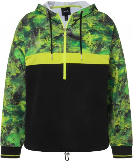 Ulla Popken Mineral Print Quick Dry Hoodie Black - Collegetröjor & hoodies - 
