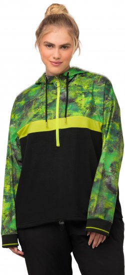 Ulla Popken Mineral Print Quick Dry Hoodie Black - Collegetröjor & hoodies - 