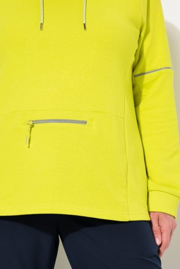 Ulla Popken Zippered Pocket and Reflective Piping Hoodie Green Apple - Collegetröjor & hoodies - Mjuka tröjor och hoodies i stora storlekar