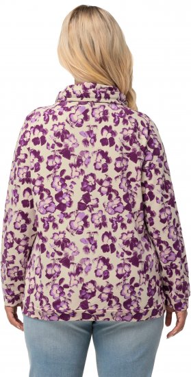 Ulla Popken Floral Print Drawstring Collar Hoodie Vanilla - Collegetröjor & hoodies - 