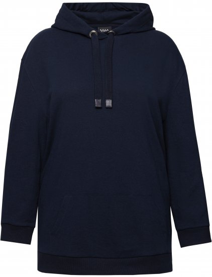 Ulla Popken Back Print Kangaroo Pocket Hoodie Navy - Collegetröjor & hoodies - 