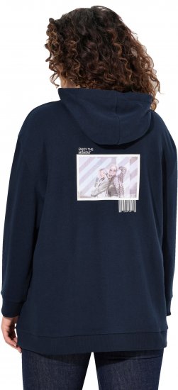 Ulla Popken Back Print Kangaroo Pocket Hoodie Navy - Collegetröjor & hoodies - 