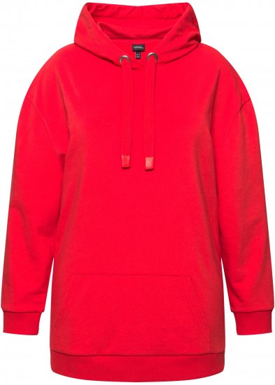 Ulla Popken Back Print Kangaroo Pocket Hoodie Hibiscus Red - Collegetröjor & hoodies - 