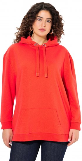 Ulla Popken Back Print Kangaroo Pocket Hoodie Hibiscus Red - Collegetröjor & hoodies - 