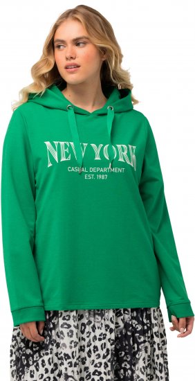 Ulla Popken City Name Graphic Hoodie Emerald Green - Collegetröjor & hoodies - 