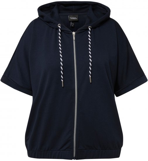 Ulla Popken Short Sleeve Zip-Up Hoodie Navy - Collegetröjor & hoodies - 