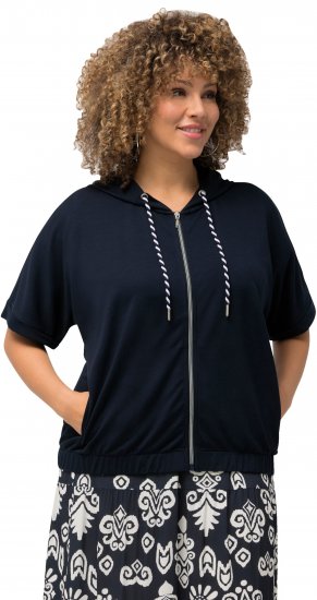 Ulla Popken Short Sleeve Zip-Up Hoodie Navy - Collegetröjor & hoodies - 